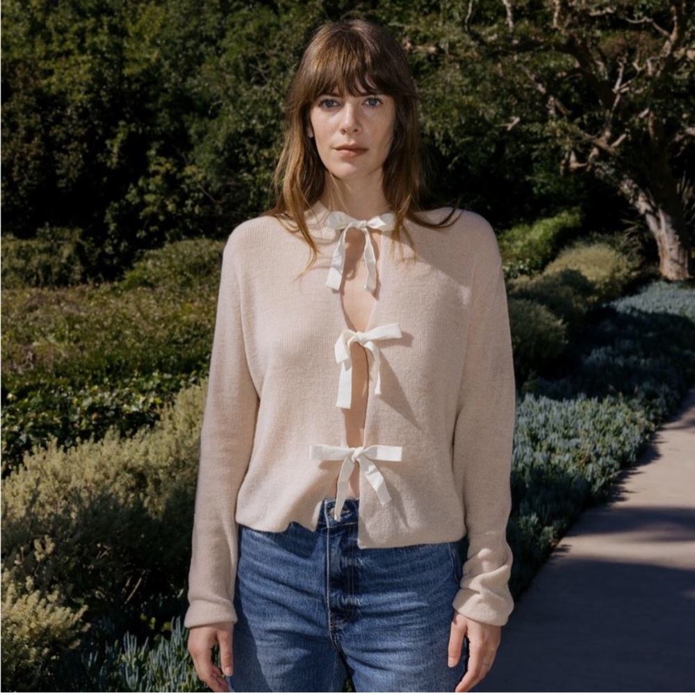 ZARA NEW WOMAN SS24 DUSTY PINK KNIT CARDIGAN WITH BOWS REF:5755/009 Sz S